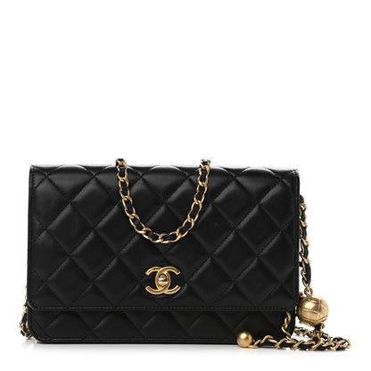 Chanel Lambskin Quilted CC Pearl Crush Wallet on Chain WOC Black 1 of 10