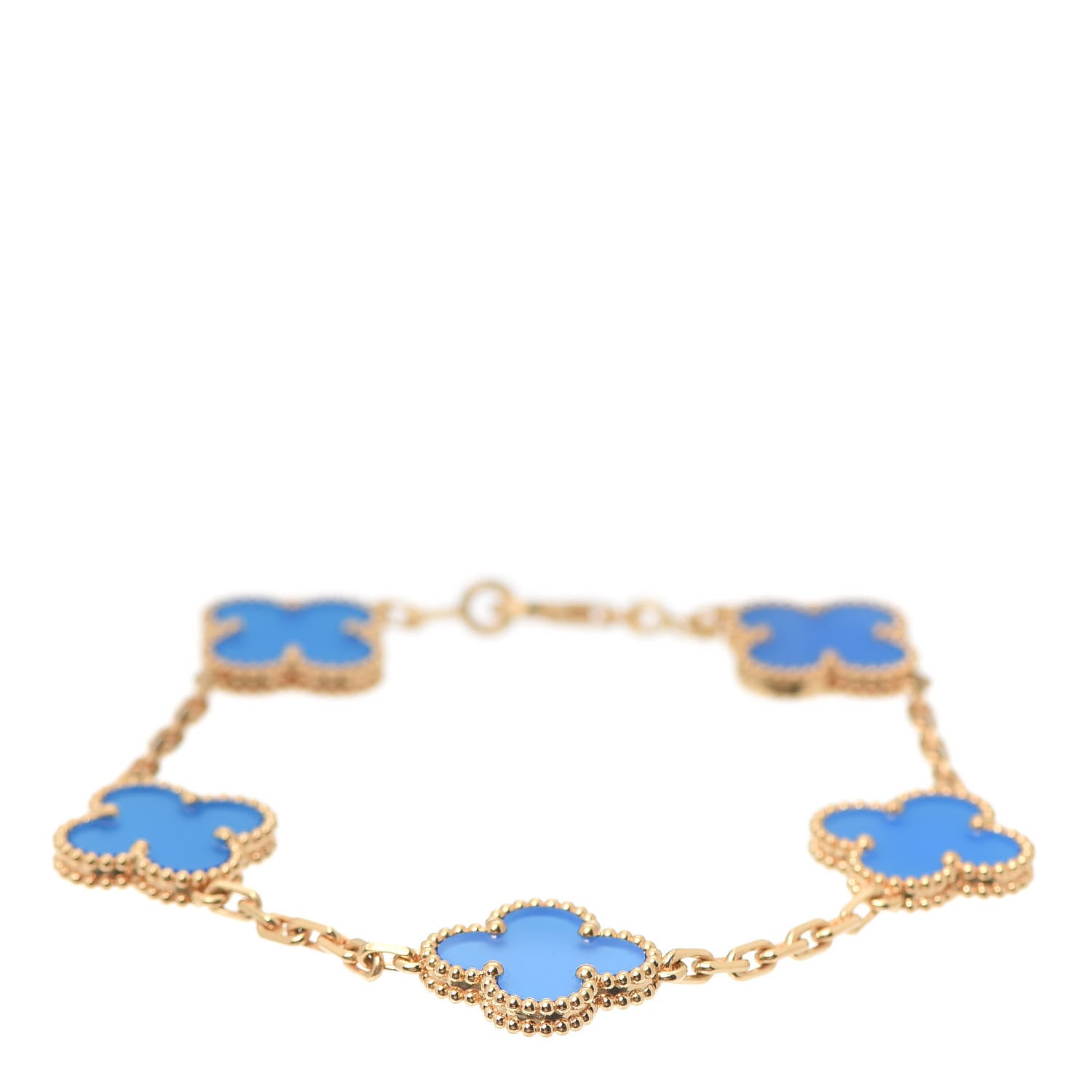 Van Cleef & Arpels 18K Yellow Gold Blue Agate 5 Motifs Vintage Alhambra Bracelet 1 of 7