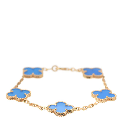 Van Cleef & Arpels 18K Yellow Gold Blue Agate 5 Motifs Vintage Alhambra Bracelet 1 of 7