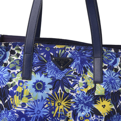Prada Tessuto Nylon Saffiano Floral Print Tote Bluette Dis Primule 10 of 10
