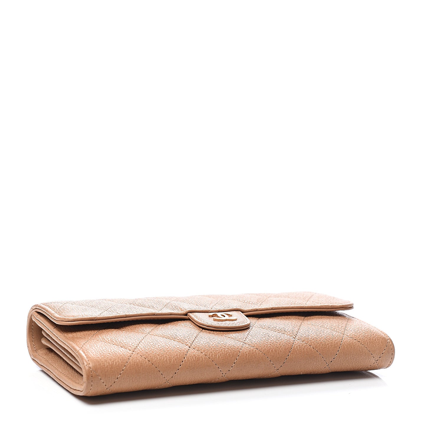 Letter Calfskin Embossed Quilted Large Gusset Flap Wallet Beige