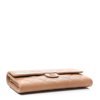 Chanel Letter Calfskin Embossed Quilted Large Gusset Flap Wallet Beige 3 of 7