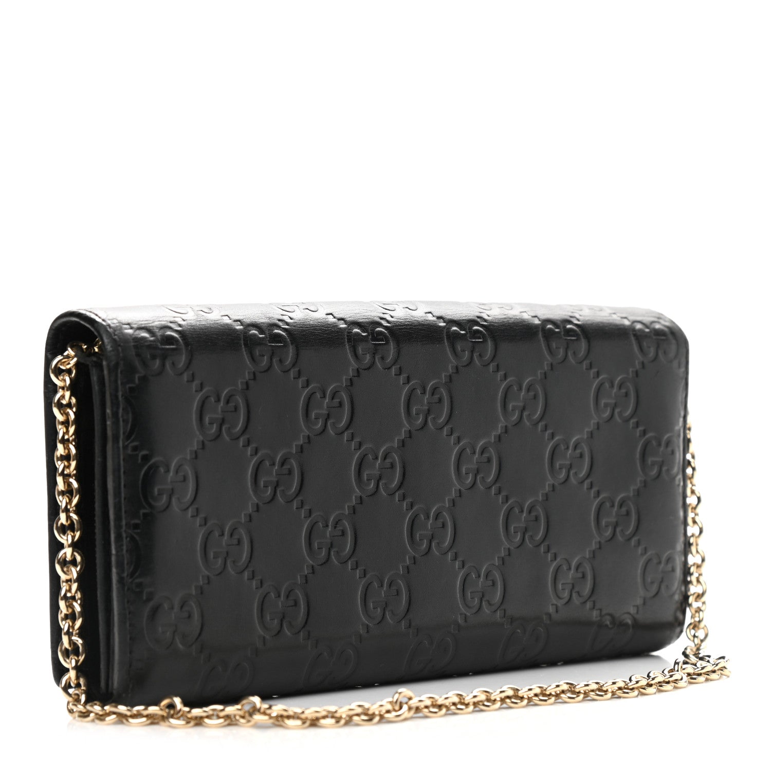 Gucci Guccissima Margaux Calfskin Metal Bar Chain Wallet Black 2 of 13