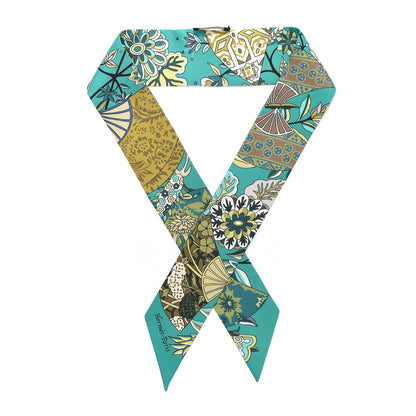 Hermes Silk Fleurs et Papillons de Tissus Twilly Vert Kaki Bronze 1 of 4