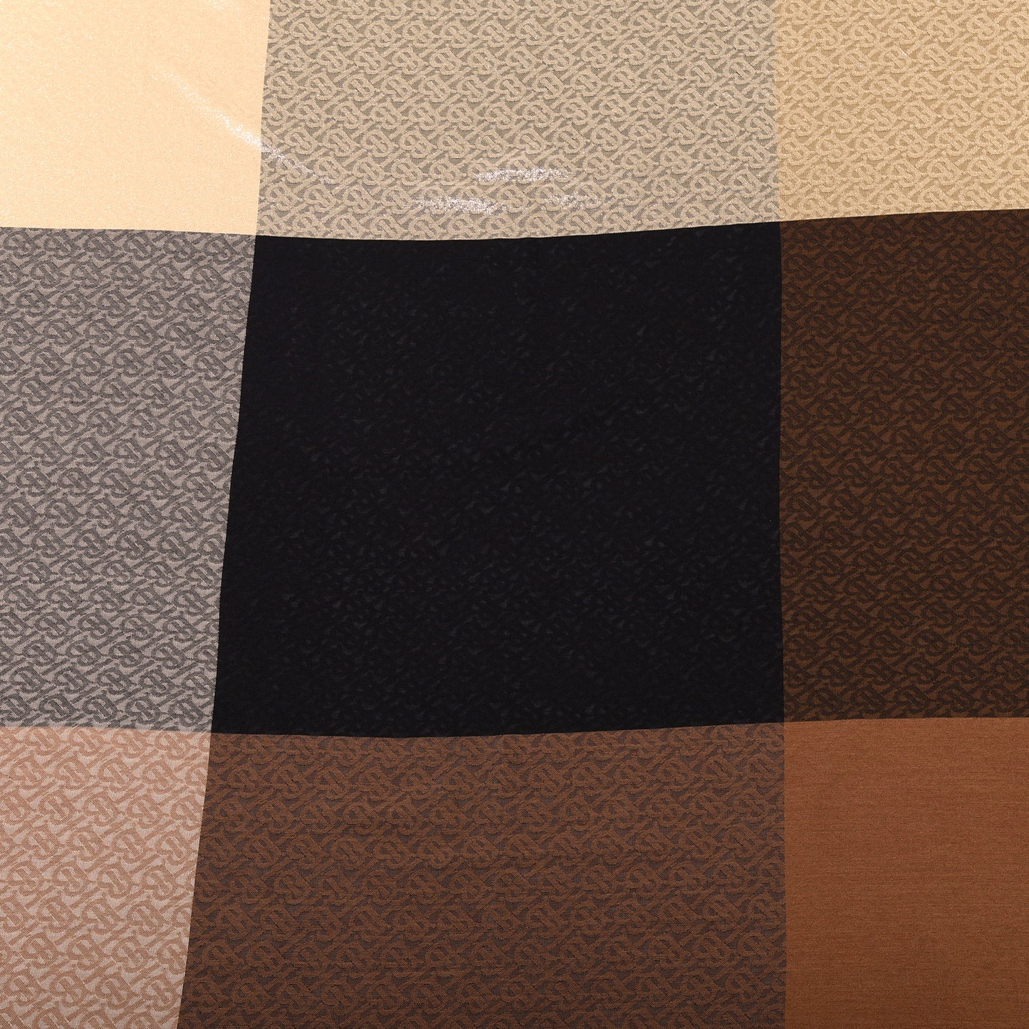 Metallic Silk Wool TB Monogram Colorblock Square Scarf Chestnut