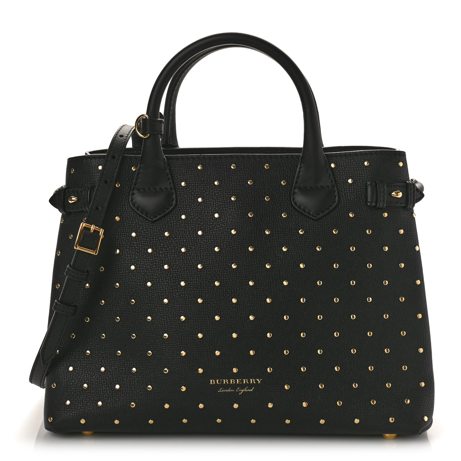 Burberry Grainy Calfskin Studded Medium Banner Tote Black 1 of 9