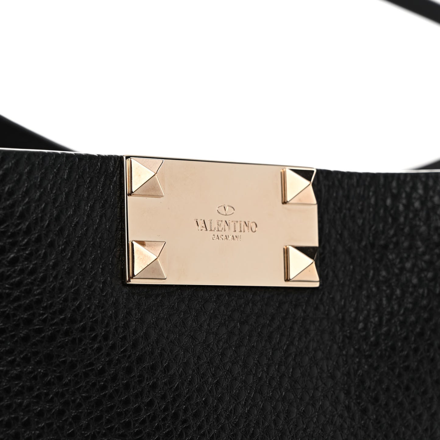Grainy Calfskin Medium Rockstud Tote Black Rose Quartz