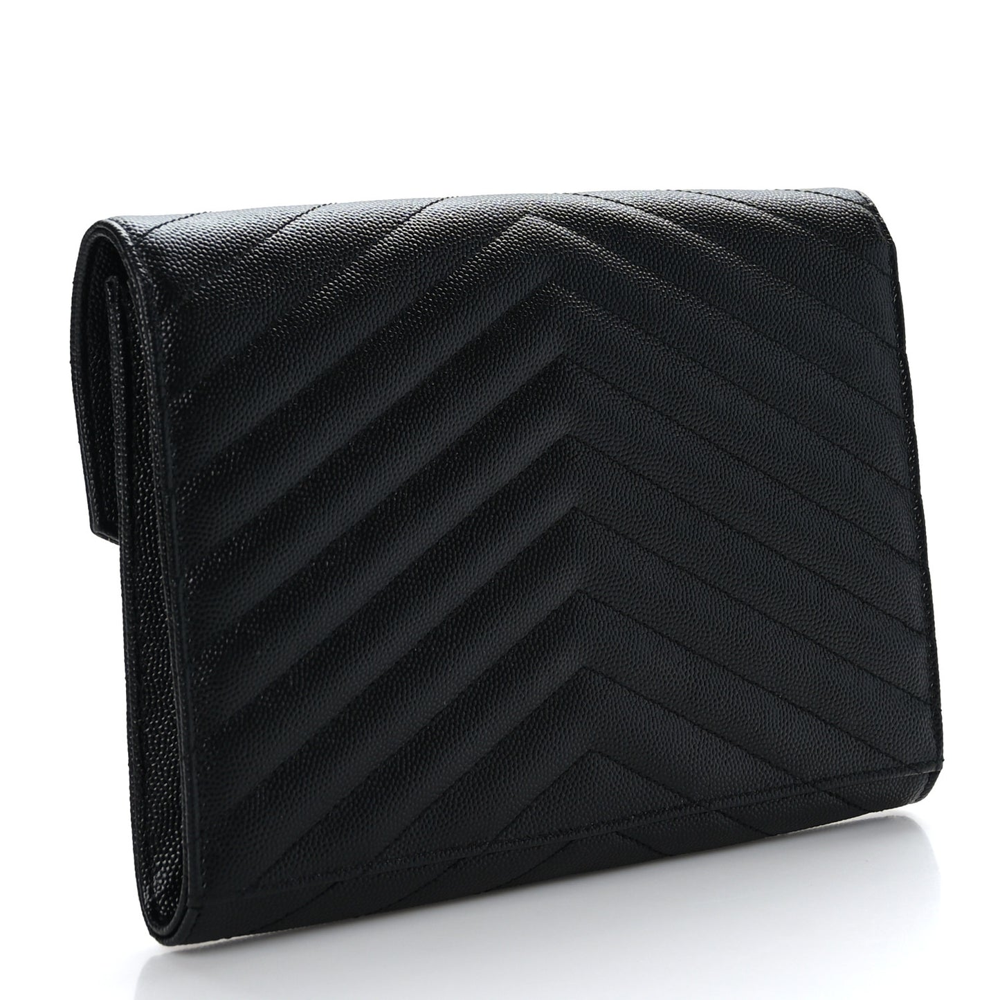 Grain De Poudre Matelasse Chevron Monogram Envelope Clutch Black
