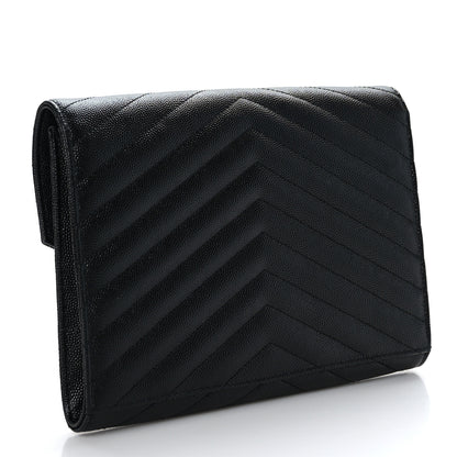 Saint Laurent Grain De Poudre Matelasse Chevron Monogram Envelope Clutch Black 3 of 9