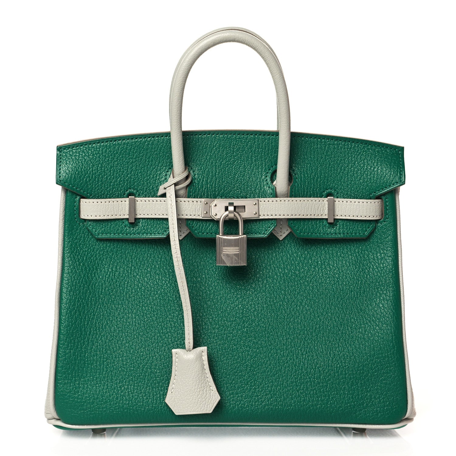 Hermes Chevre Mysore Horseshoe Birkin 25 Vert Vertigo Gris Perle 1 of 11