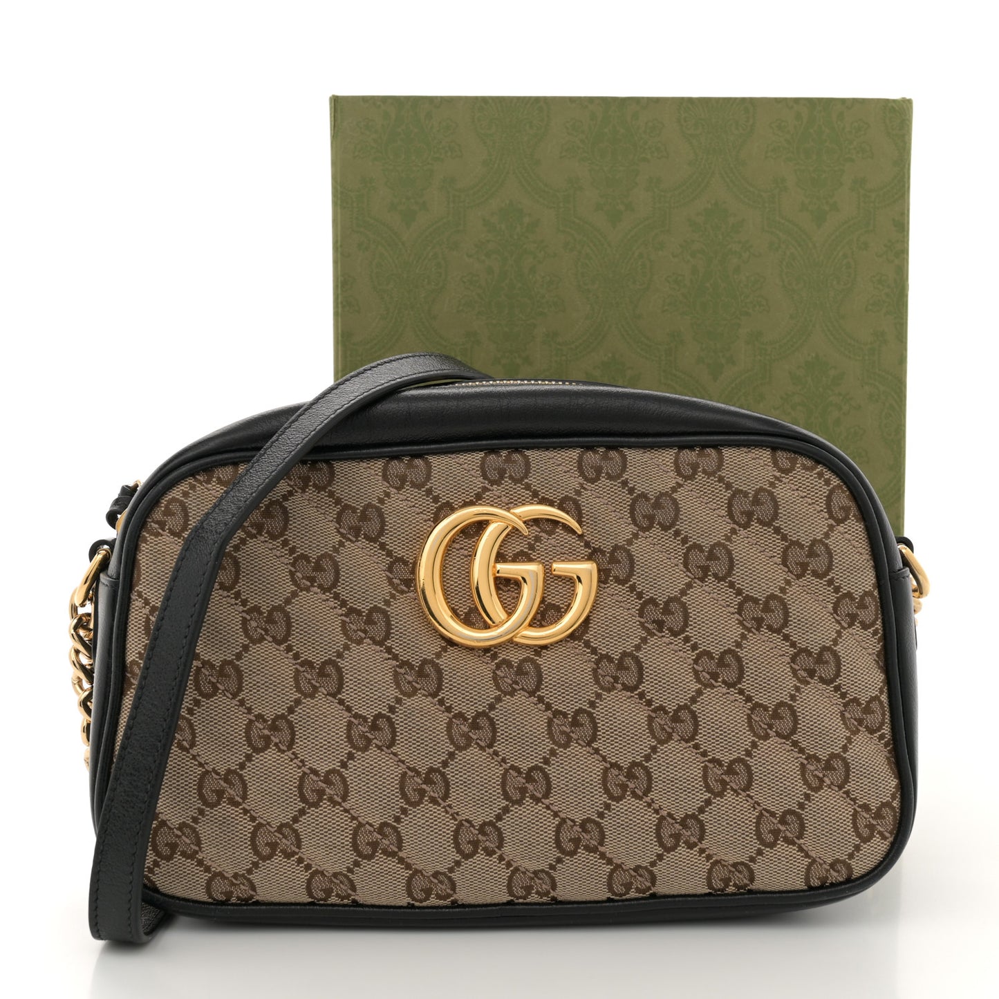 Monogram Matelasse Diagonal Small GG Marmont Chain Shoulder Bag Beige Black