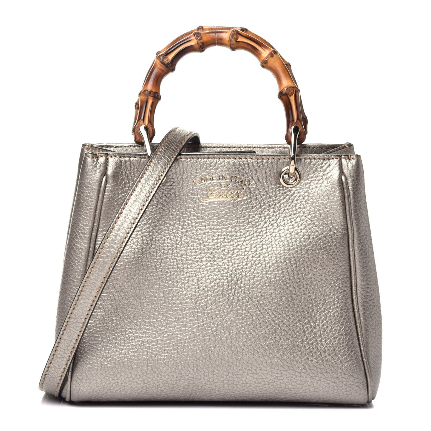 Metallic Calfskin Mini Bamboo Shopper Tote Golden Beige