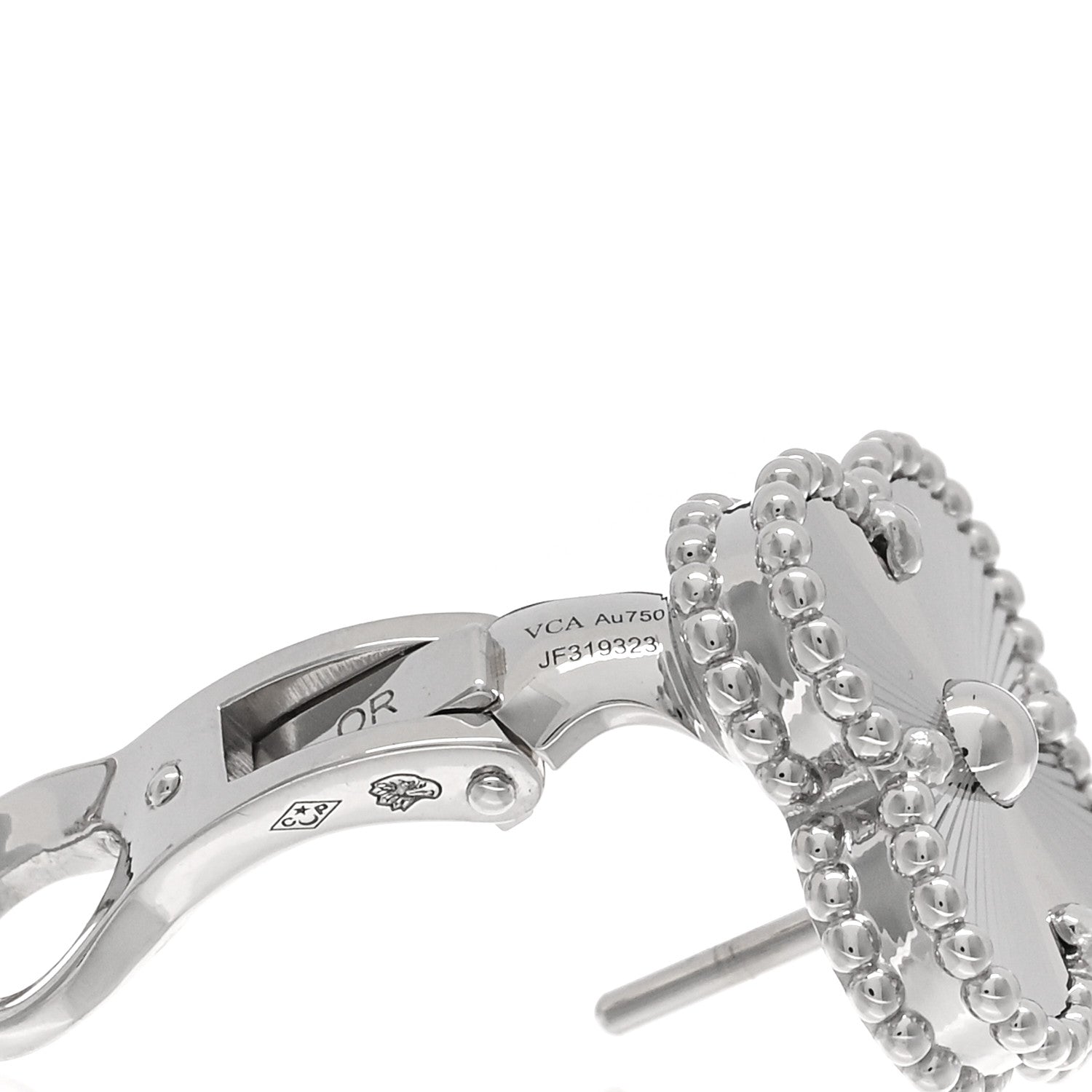 Van Cleef & Arpels 18K White Gold Guilloche Vintage Alhambra Earrings 4 of 5