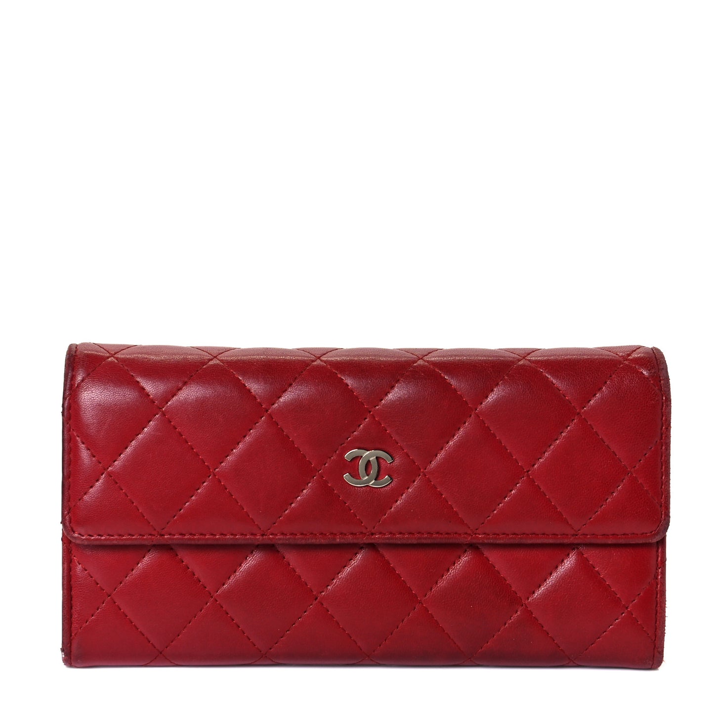 Lambskin Quilted Large Gusset Flap Wallet Red