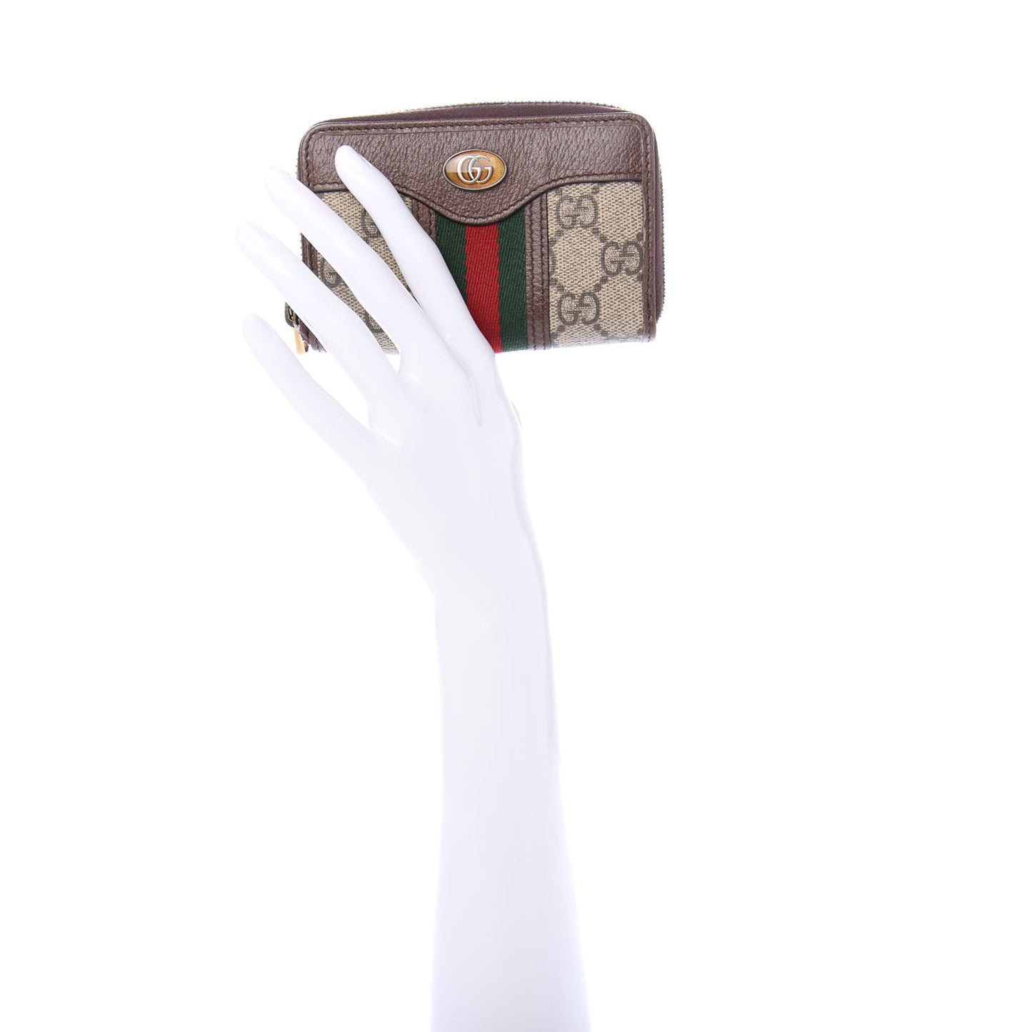 GG Supreme Web Ophidia Zip Around Card Case Brown