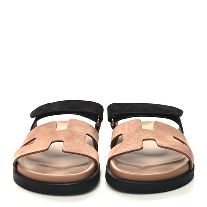 Hermes Suede Goatskin Womens Chypre Sandals 37 Rose Perle Black 2 of 9