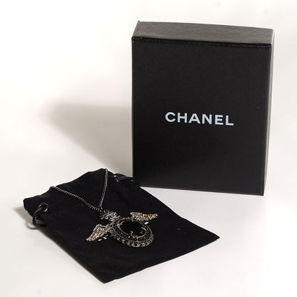 Chanel Crystal CC Crown Wing Pendant Necklace Black 4 of 4
