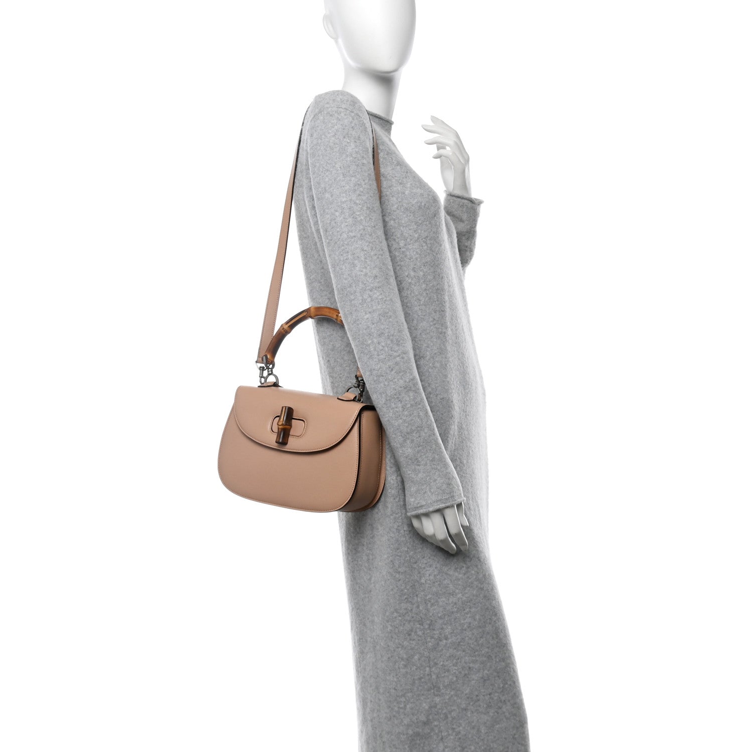 Gucci Shangai Calfskin Small Classic Bamboo Top Handle Bag Pink Apricot 2 of 14