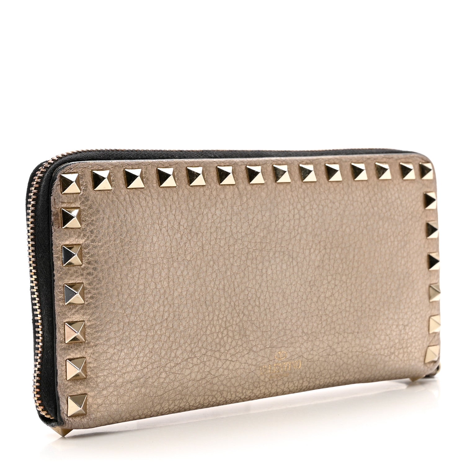 Valentino Garavani Metallic Pebbled Calfskin Rockstud Zip Around Wallet Skin 3 of 12