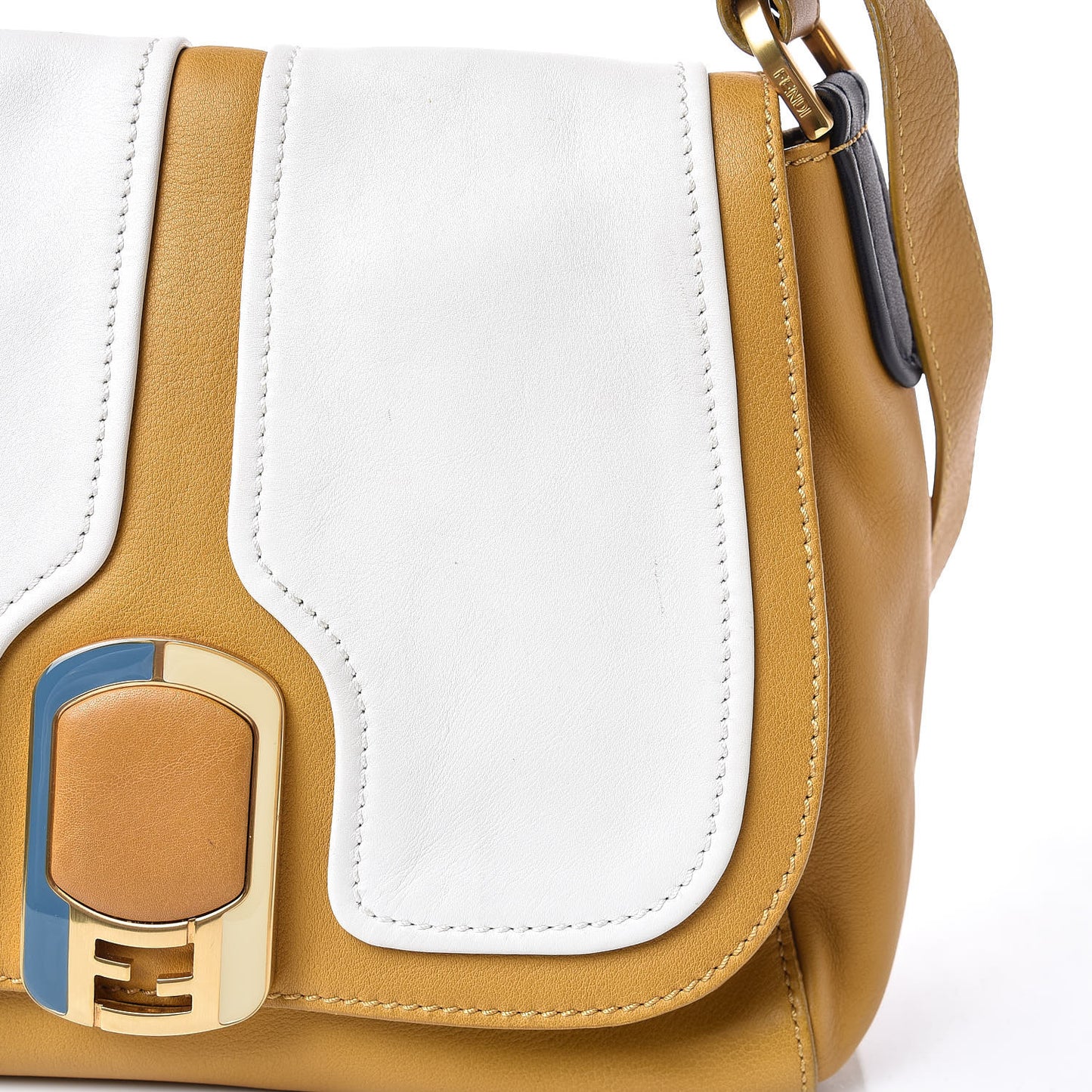 Calfskin Colorblock Anna Shoulder Bag Yellow White