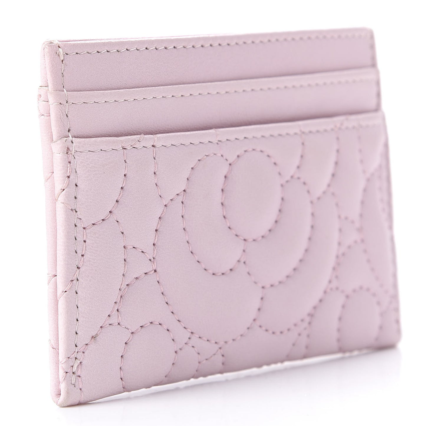 Lambskin Camellia Embossed Card Holder Pink
