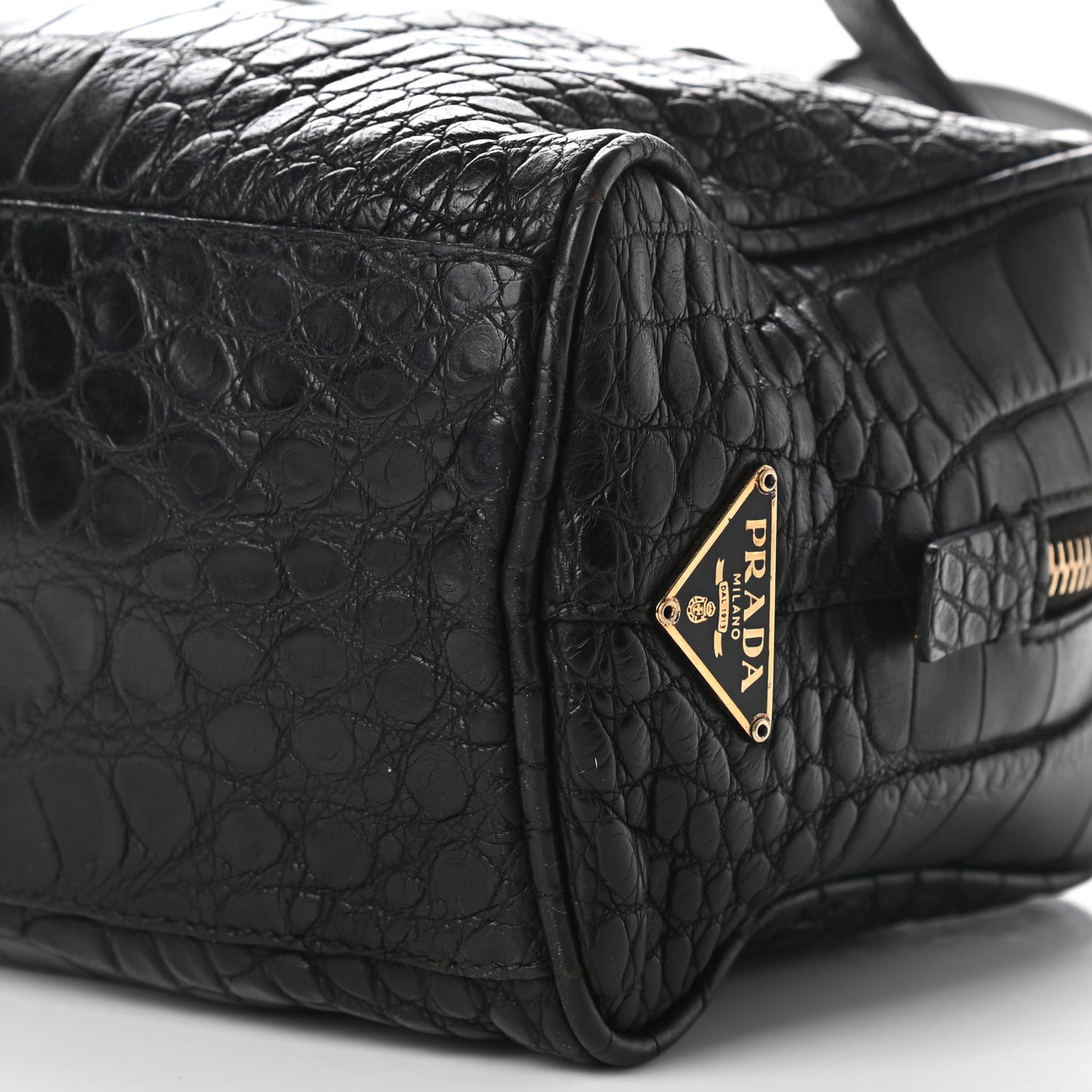 Calfskin Crocodile Embossed Satchel Black