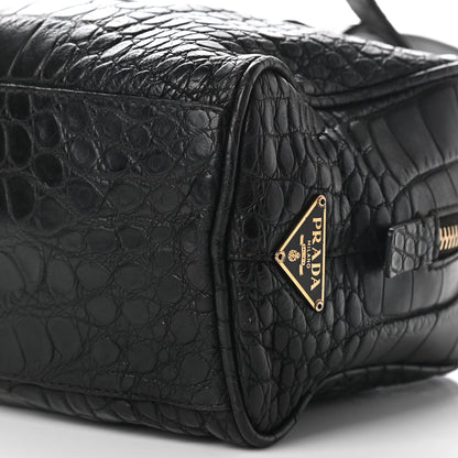 Prada Calfskin Crocodile Embossed Satchel Black 10 of 10