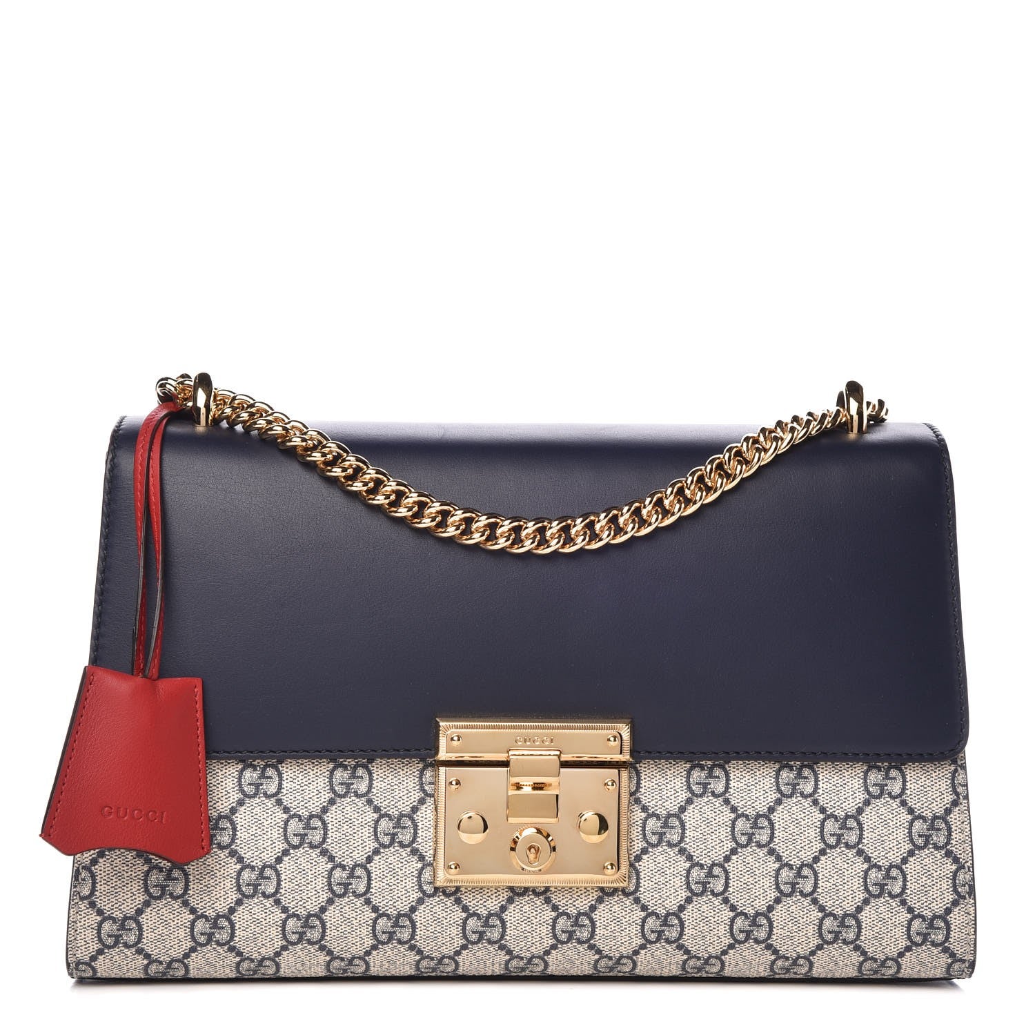 Gucci GG Supreme Monogram Calfskin Medium Padlock Shoulder Bag Beige Blue Mystic White Hibiscus Red 1 of 8
