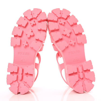 Prada Foam Rubber Metal Triangle Logo Monolith 55mm Cage Sandals 41 Begonia 6 of 8