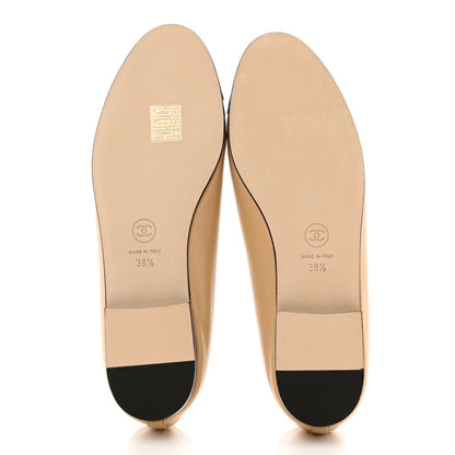 Chanel Lambskin Cap Toe CC Ballerina Flats 38.5 Beige Black 5 of 7