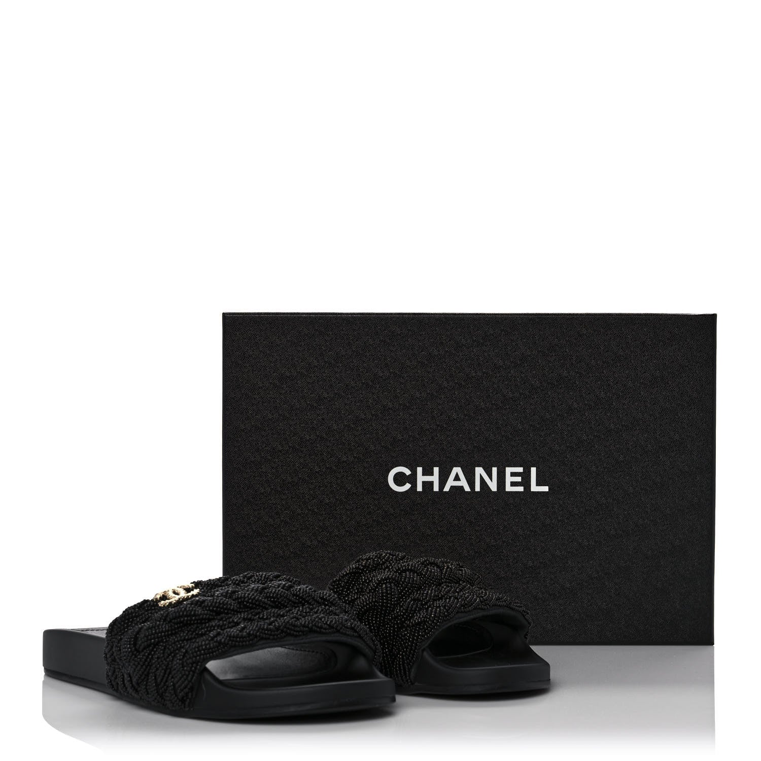 Chanel Lambskin Pearl Beaded Woven Slides 38 Black 9 of 9