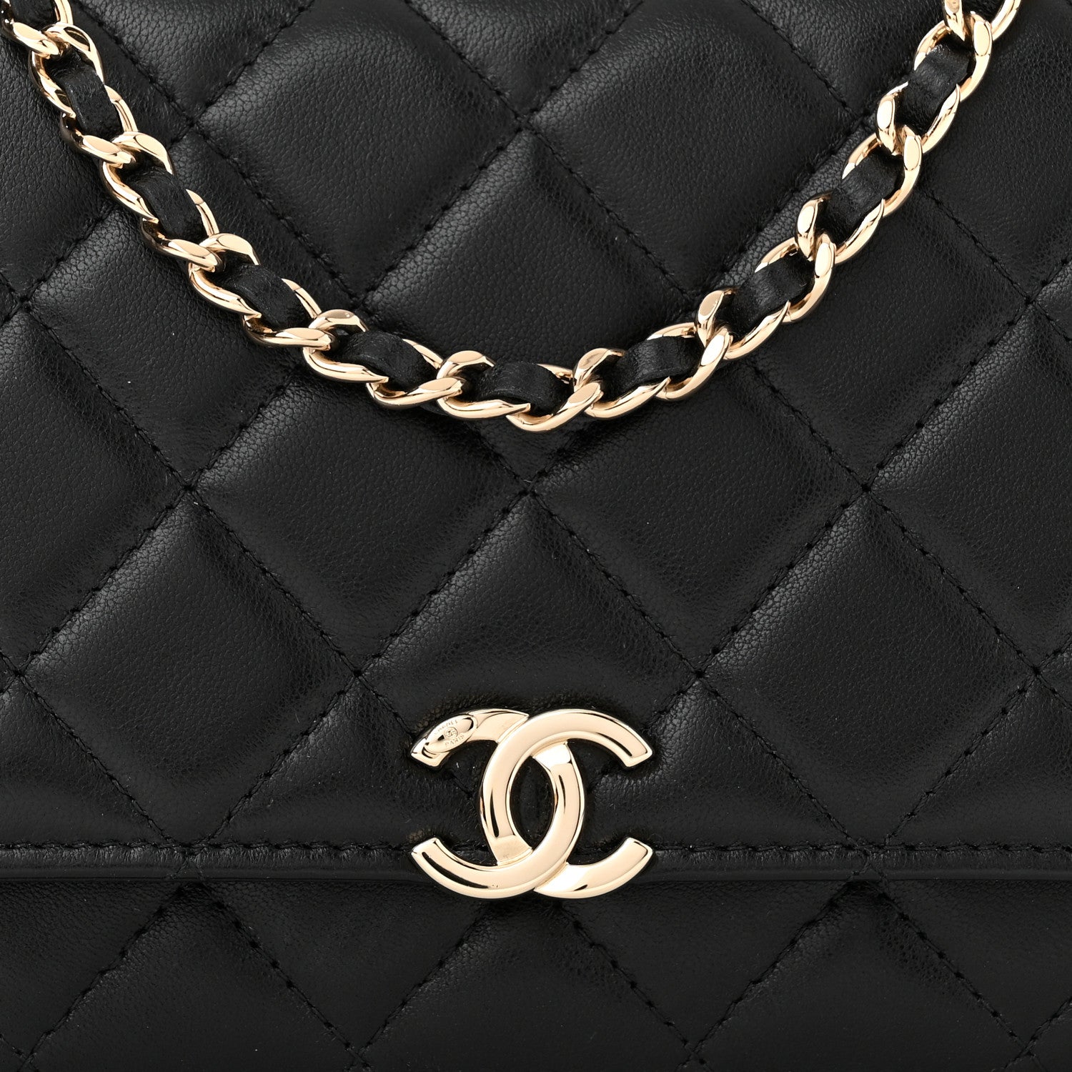 Chanel Lambskin Quilted Top Handle Wallet On Chain WOC Black 8 of 10