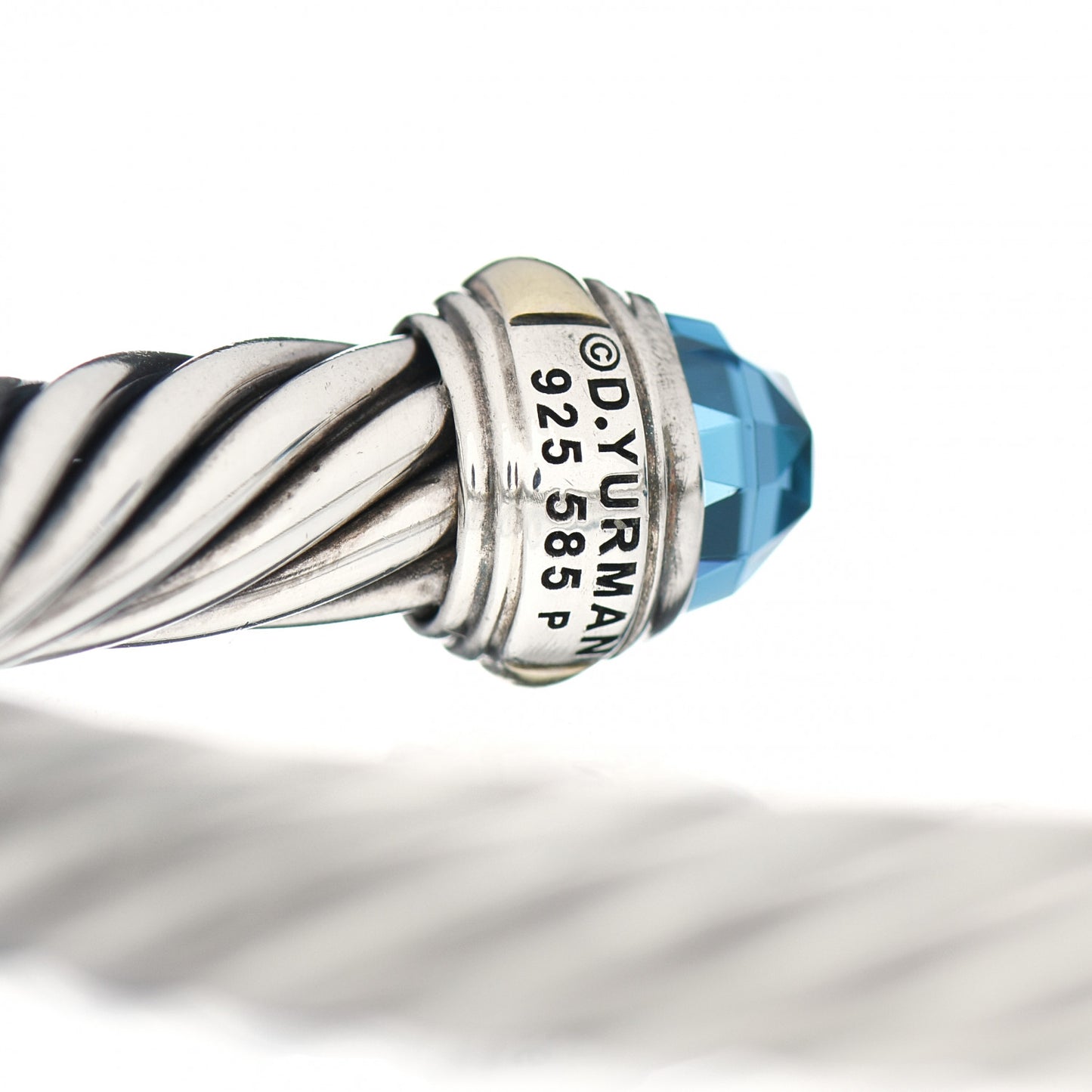 Sterling Silver 14K Yellow Gold Blue Topaz 7mm Cable Classics Bracelet