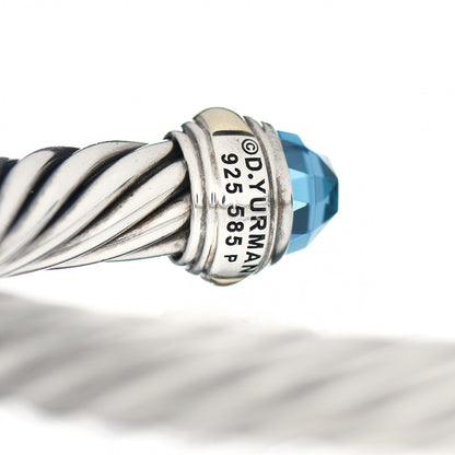 David Yurman Sterling Silver 14K Yellow Gold Blue Topaz 7mm Cable Classics Bracelet 4 of 4