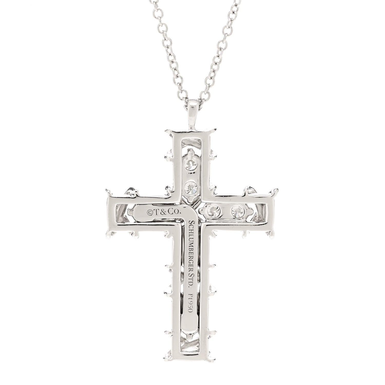 Tiffany Platinum Diamond Schlumberger Ten Stone Cross Pendant Necklace 4 of 7