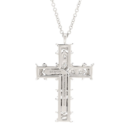 Tiffany Platinum Diamond Schlumberger Ten Stone Cross Pendant Necklace 4 of 7