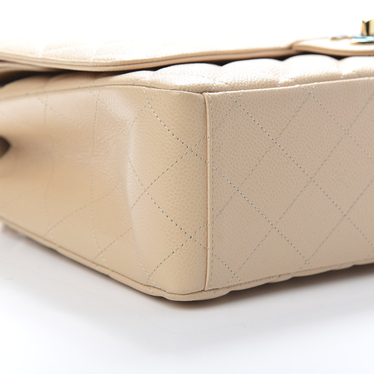 Caviar Quilted Maxi Double Flap Light Beige
