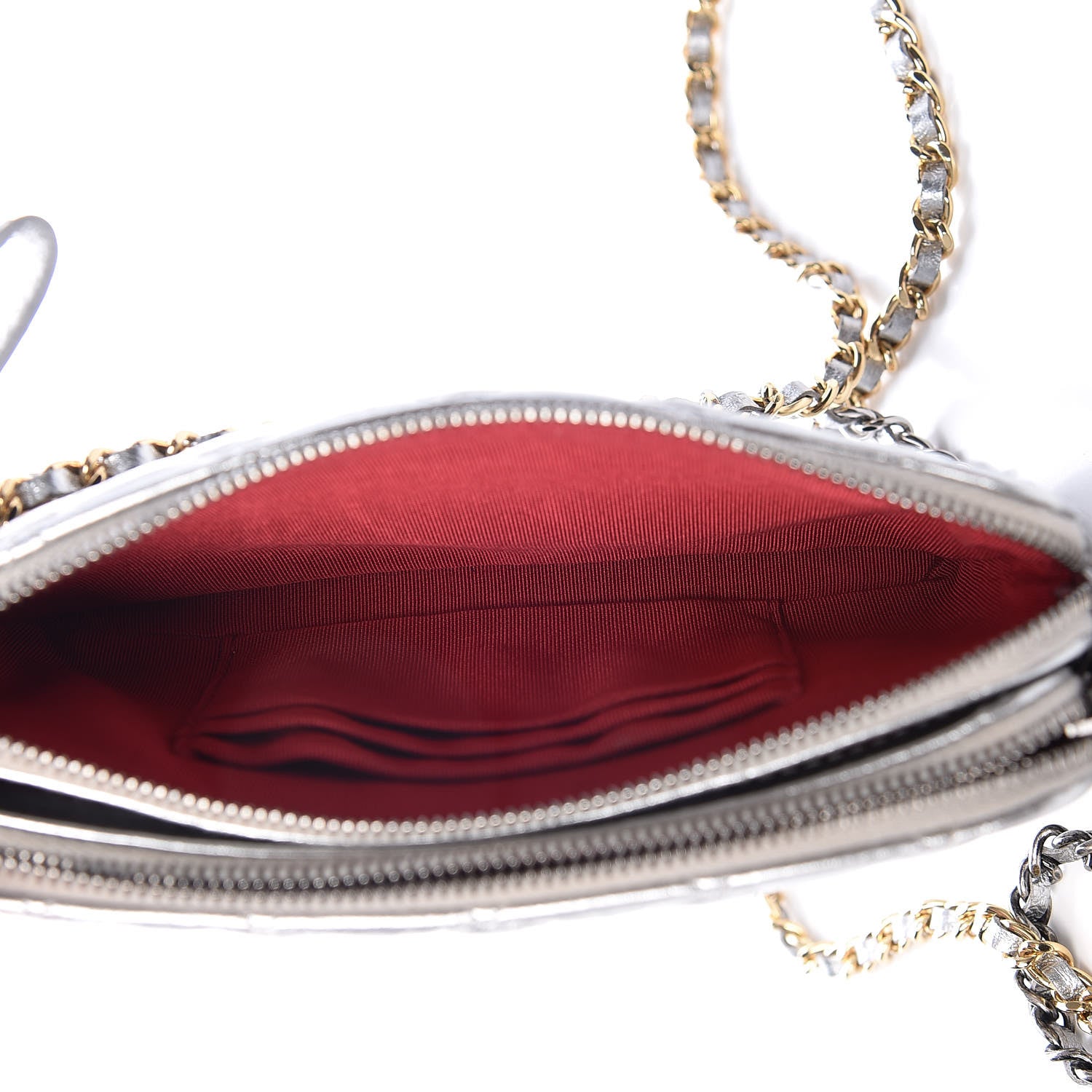 Chanel Metallic Lambskin Calfskin Quilted Small Gabrielle Clutch With Chain Silver 8 of 13