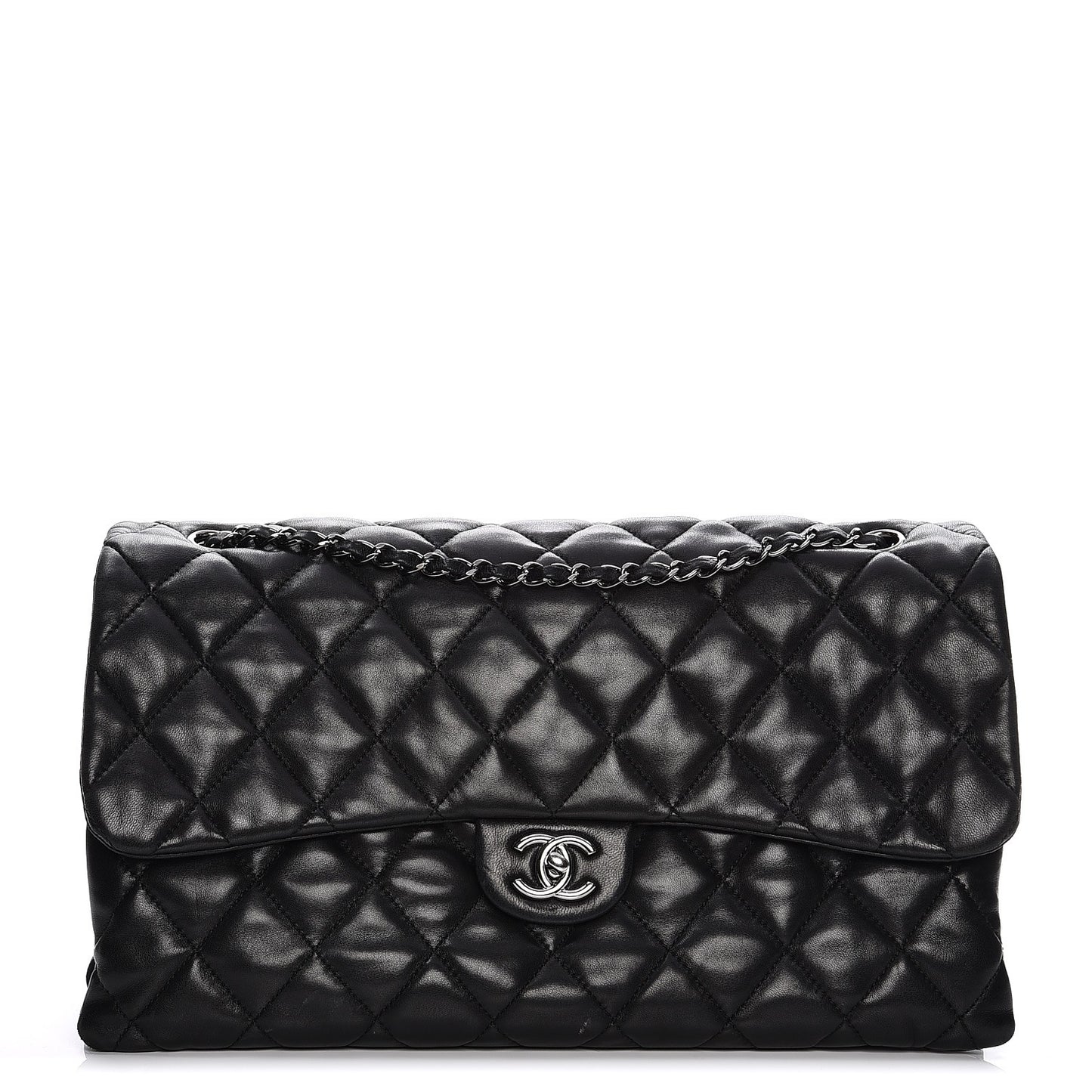 Lambskin Quilted Maxi 3 Flap Black