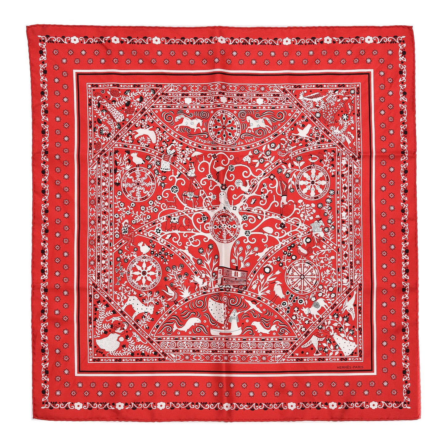 Silk Peuple Du Vent Bandana Scarf 55 Rouge White Marine