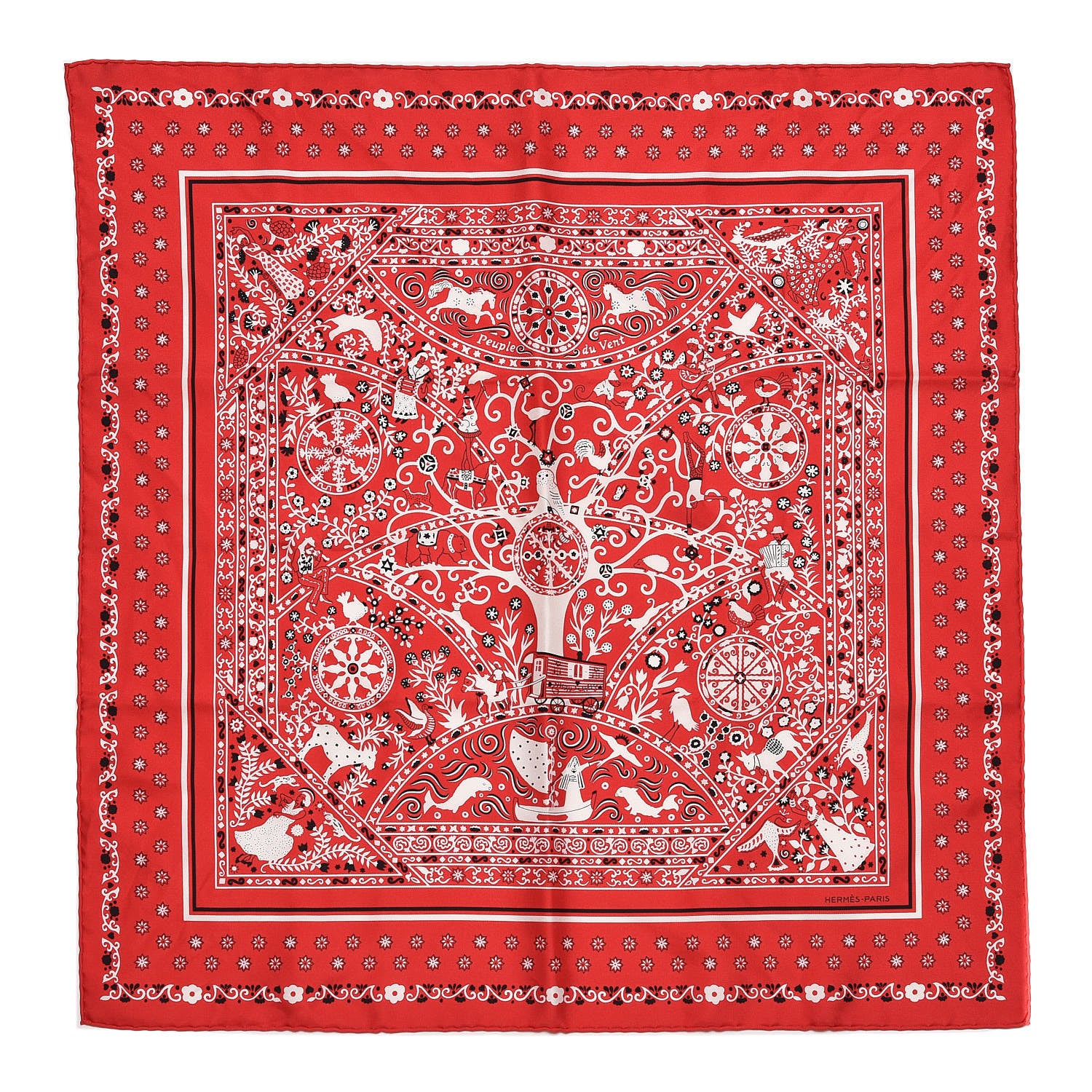 Hermes Silk Peuple Du Vent Bandana Scarf 55 Rouge White Marine 1 of 4
