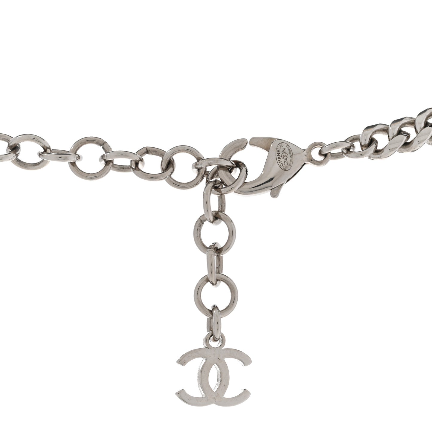 Resin Crystal Glitter CC Heart Necklace Silver