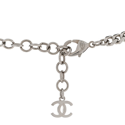 Chanel Resin Crystal Glitter CC Heart Necklace Silver 5 of 7