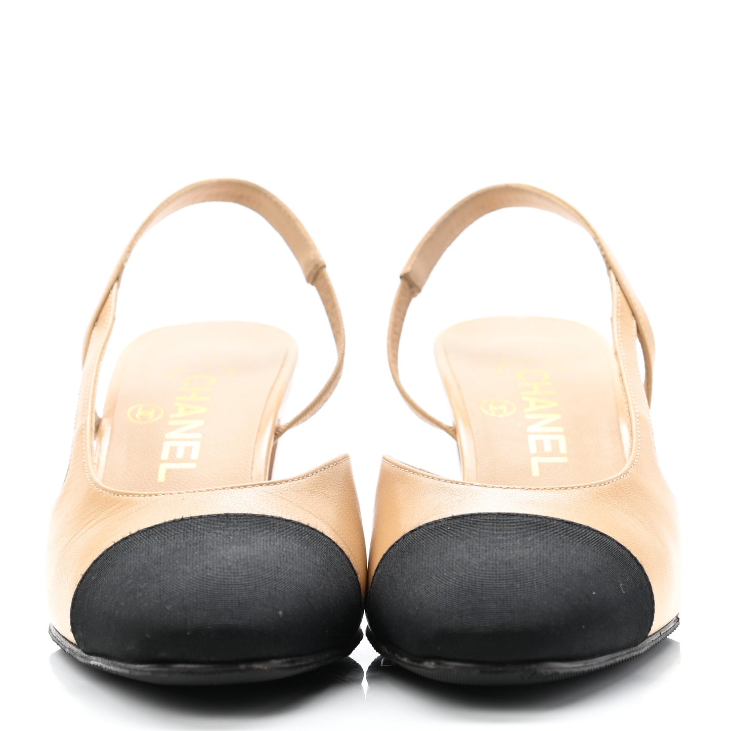 Goatskin Grosgrain Cap Toe CC Slingback Pumps 36.5 Beige Black