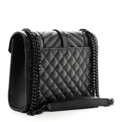 Saint Laurent Grain De Poudre Textured Mixed Matelasse Triquilt Medium Monogram Monochrome Satchel Black 3 of 11