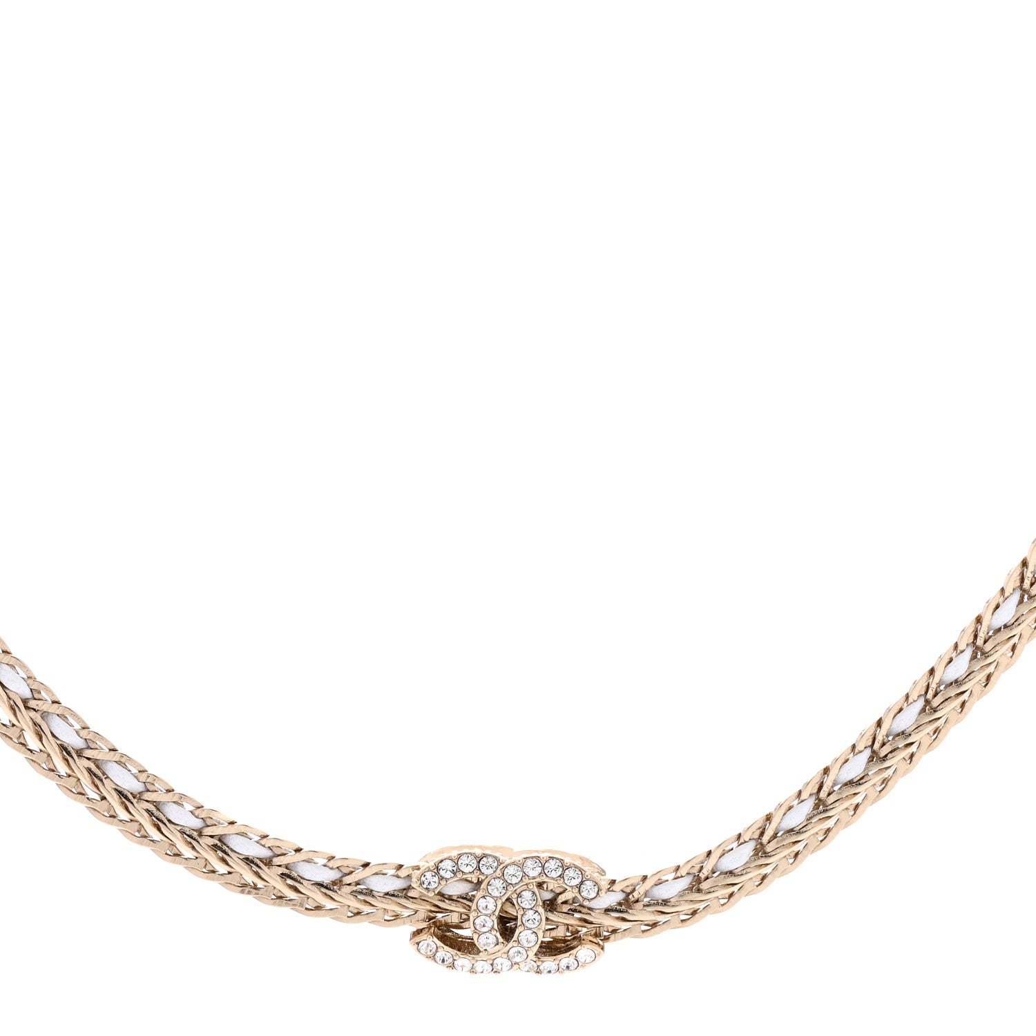 Chanel Metal Lambskin Crystal CC Choker Gold White 1 of 6