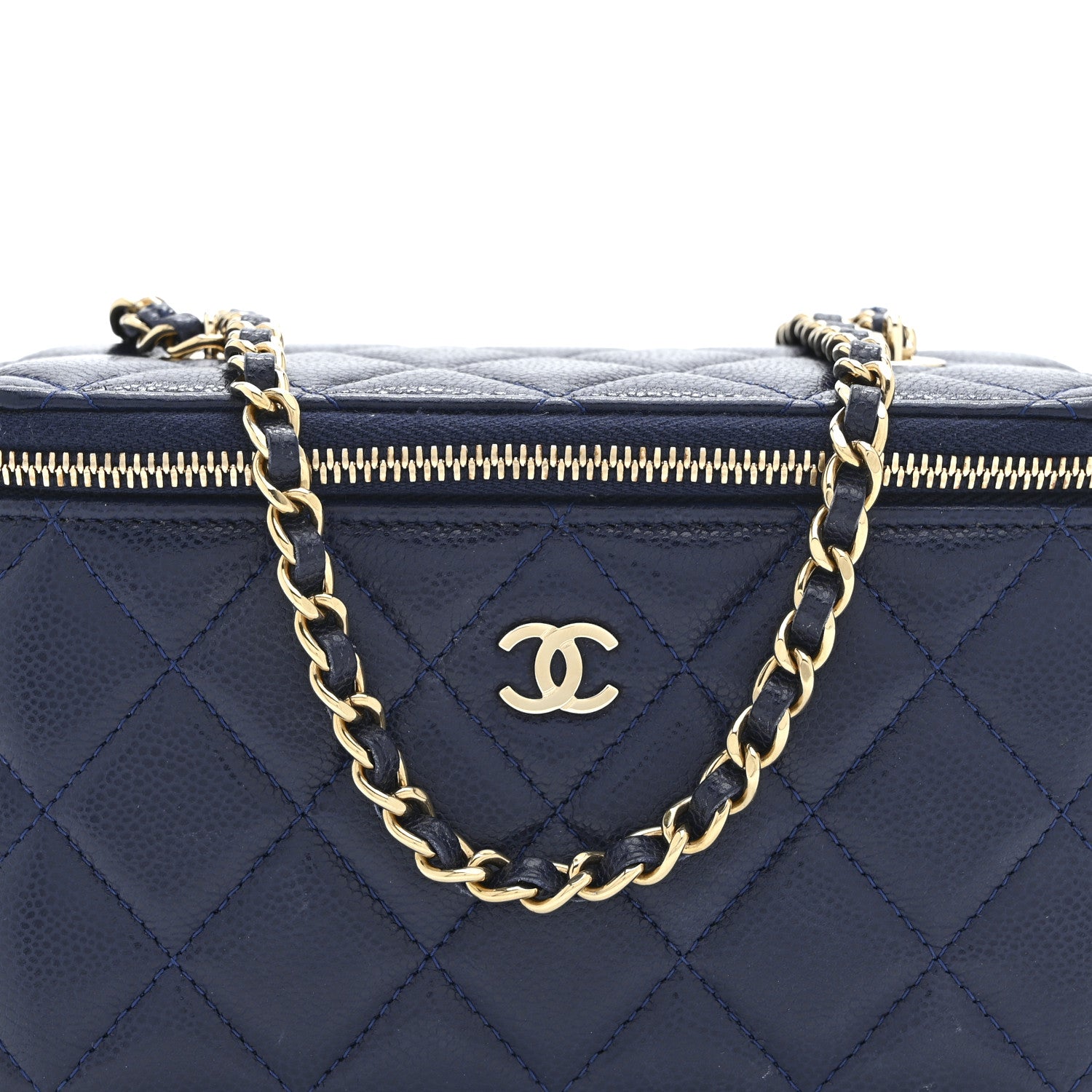 Chanel Caviar Quilted Small Vanity Case With Chain Navy Blue 8 of 10