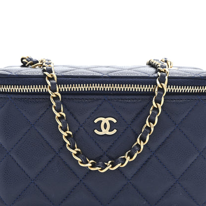 Chanel Caviar Quilted Small Vanity Case With Chain Navy Blue 8 of 10