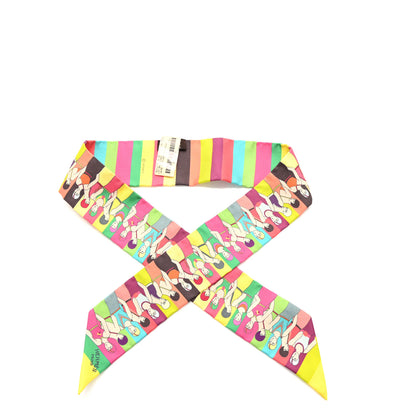 Hermes Silk Les Baigneuses Twilly  Juane Fluo Vert Rose Fluo 1 of 4