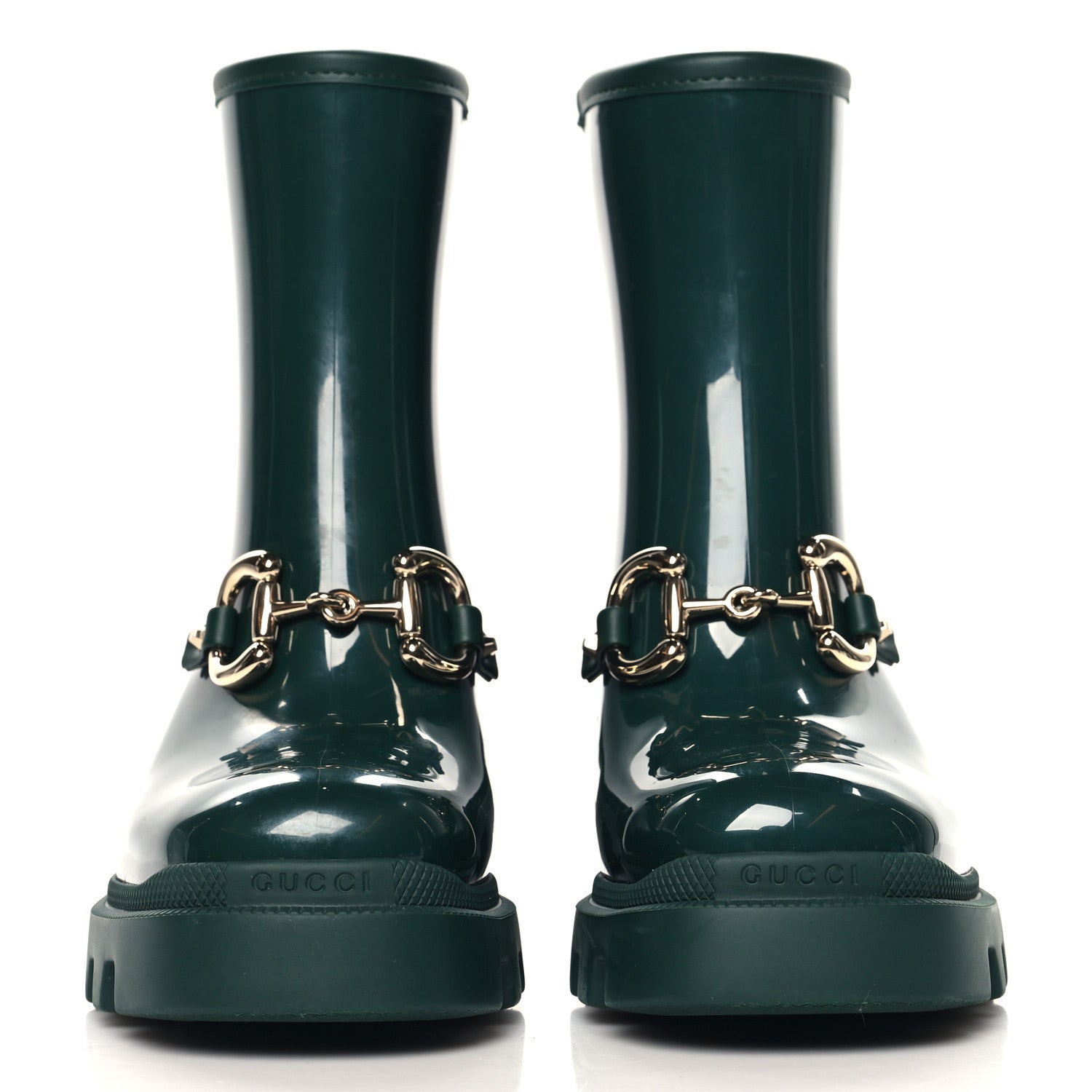 Gucci Rubber Womens Horsebit Ankle Boots 36 Vintage Green 3 of 9